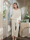 Light yellow long sleeve pajama set with relaxed silhouette for lounging