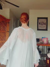 SlesSic DS047 white lace mesh slip dress and sheer robe nightgown set on model
