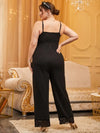 Wide-leg pajama jumpsuit with embroidered lace detail