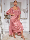 Striped satin robe nightdress set with classic slip dress
