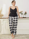 Plus size plaid lace cami pajama set with classic style