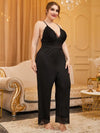 Elegant plus size one-piece pajama set with lace