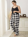 Black plaid camisole sleepwear set with lace neckline
