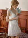 Romantic white mesh nightdress by SlesSic with soft feminine ruffle neckline