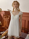 SlesSic ivory sheer sleep dress with lace back design and flowy silhouette