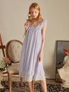 Vintage Nightgown with Layered Ruffle Collar & Lace Trim in Light purple - front view | SlesSic