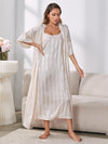 Elegant striped satin robe set with soft drape