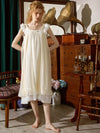 Vintage Nightgown with Layered Ruffle Collar & Lace Trim in Light yellow -front view | SlesSic