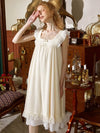 Vintage Nightgown with Layered Ruffle Collar & Lace Trim in Light yellow | SlesSic
